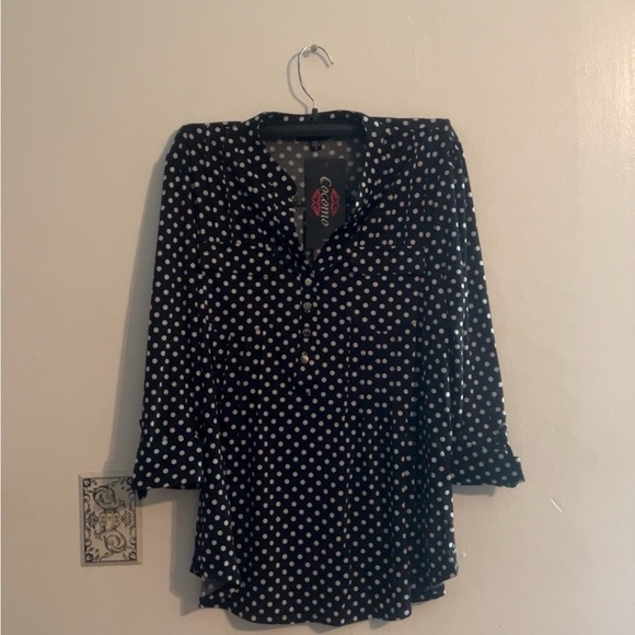 Cocomo Blue Buttoned Blouse with Mandarin Collar - Picture 1 of 6
